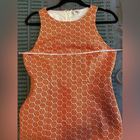 Gap, Orange and White, Geometric Patterned, Sleeveless Midi Dress, Size 6 - Picture 9 of 10